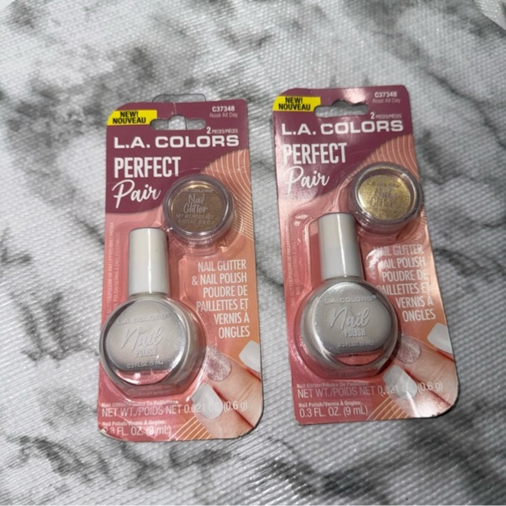 L A Colors‎ Nail Polish Perfect Pair (C37348) Rose Rosè All Day W/Glitter New!